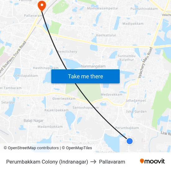 Perumbakkam Colony (Indranagar) to Pallavaram map