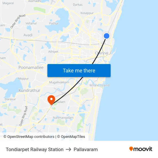 Tondiarpet Railway Station to Pallavaram map