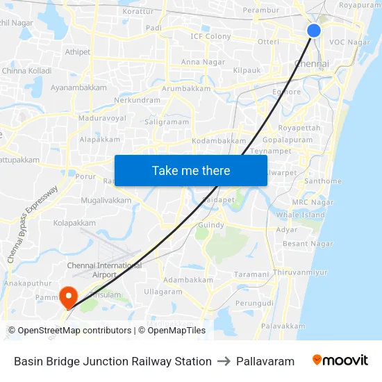 Basin Bridge Junction Railway Station to Pallavaram map