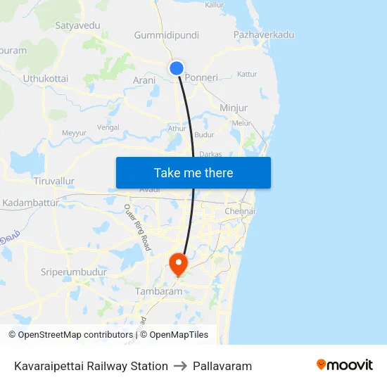 Kavaraipettai Railway Station to Pallavaram map