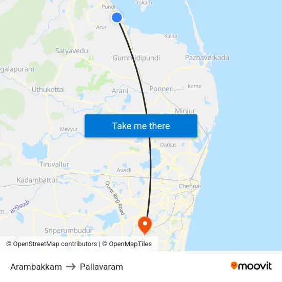 Arambakkam to Pallavaram map