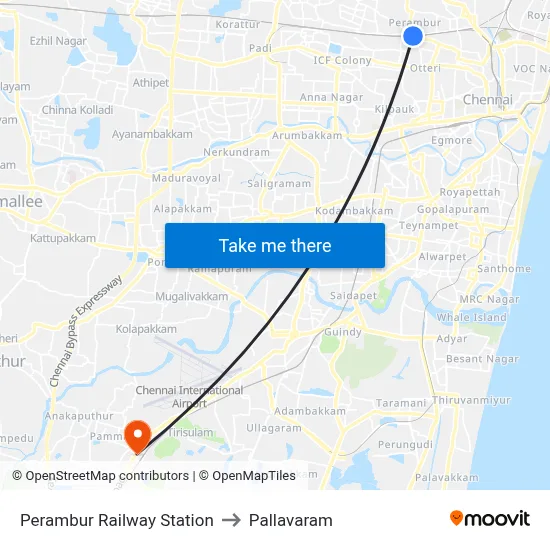 Perambur Railway Station to Pallavaram map