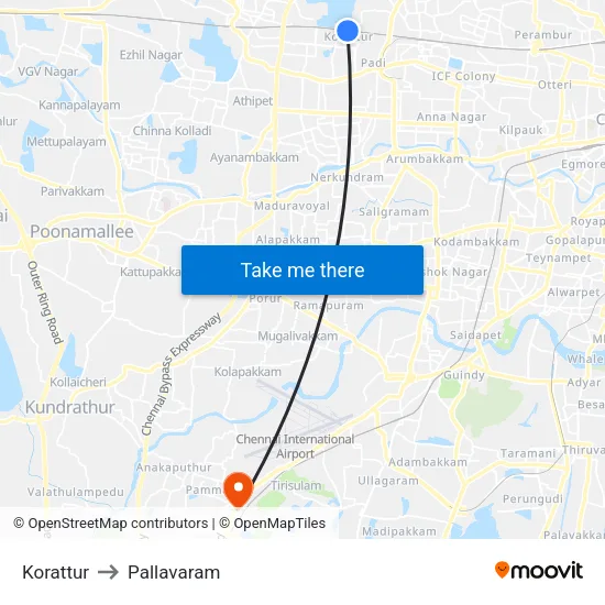 Korattur to Pallavaram map