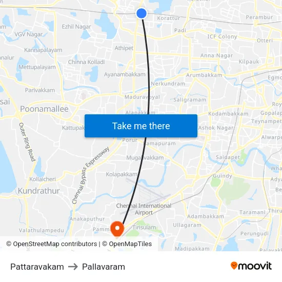 Pattaravakam to Pallavaram map