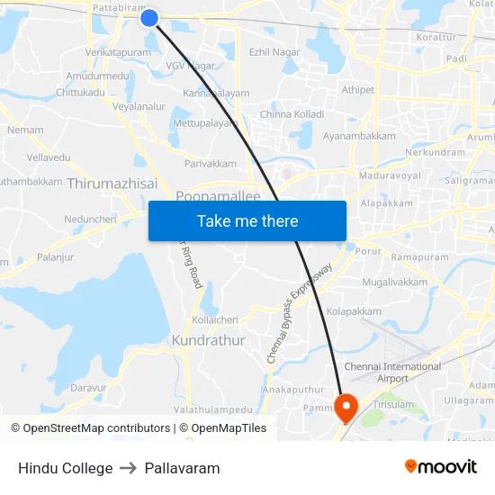 Hindu College to Pallavaram map