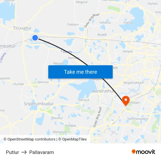 Putlur to Pallavaram map