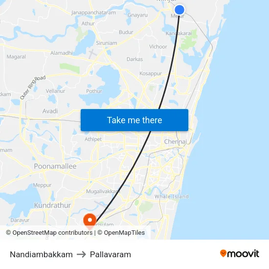 Nandiambakkam to Pallavaram map