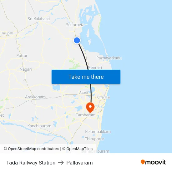 Tada Railway Station to Pallavaram map
