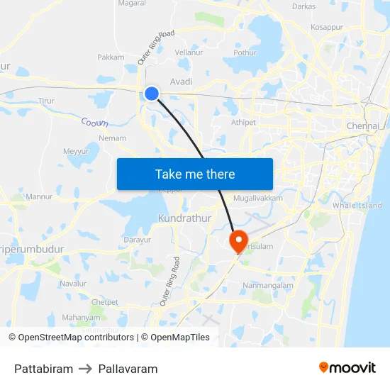 Pattabiram to Pallavaram map