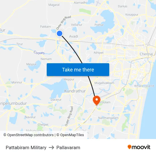 Pattabiram Military to Pallavaram map