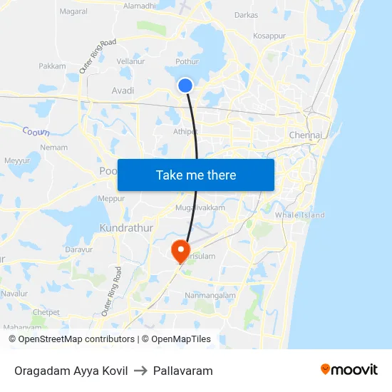 Oragadam Ayya Kovil to Pallavaram map