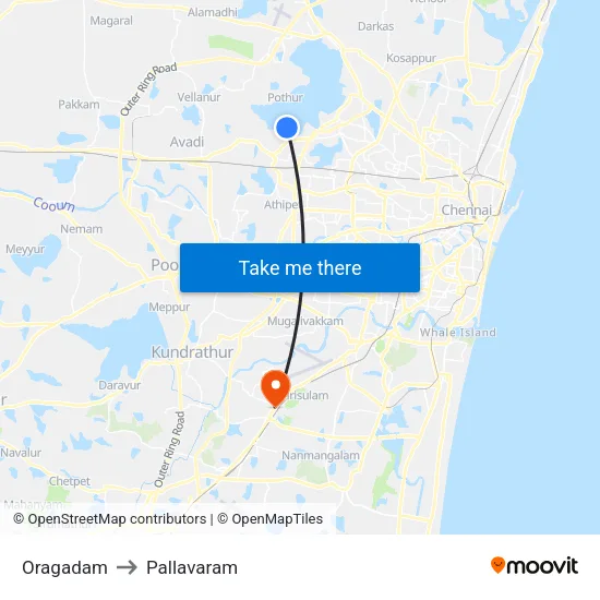 Oragadam to Pallavaram map