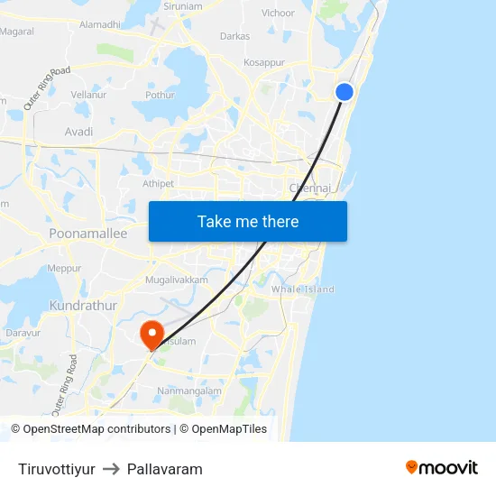 Tiruvottiyur to Pallavaram map