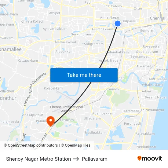 Shenoy Nagar Metro Station to Pallavaram map