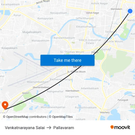 Venkatnarayana Salai to Pallavaram map