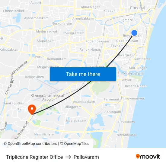 Triplicane Register Office to Pallavaram map