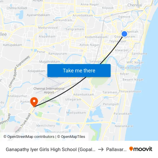 Ganapathy Iyer Girls High School (Gopalapuram) to Pallavaram map