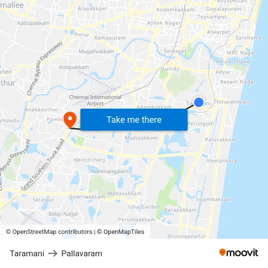 Taramani to Pallavaram map