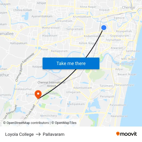 Loyola College to Pallavaram map