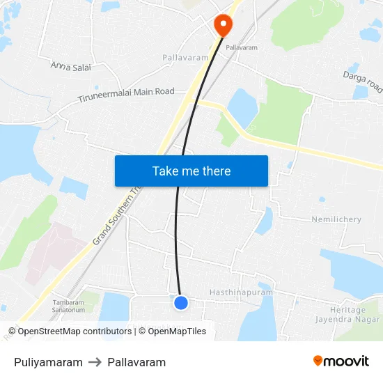 Puliyamaram to Pallavaram map