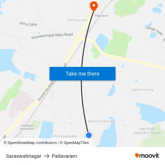 Saraswatinagar to Pallavaram map