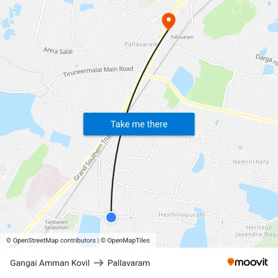 Gangai Amman Kovil to Pallavaram map