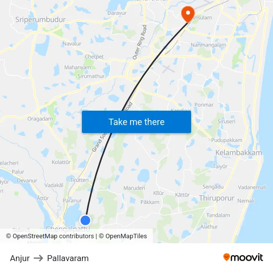 Anjur to Pallavaram map