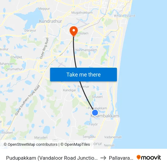 Pudupakkam (Vandaloor Road Junction) to Pallavaram map