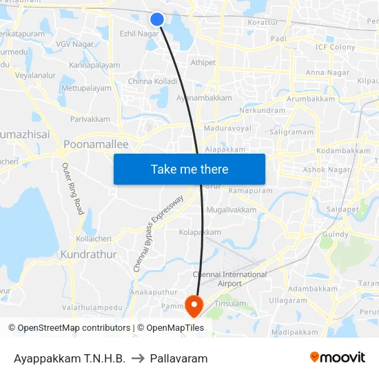 Ayappakkam T.N.H.B. to Pallavaram map