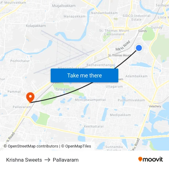 Krishna Sweets to Pallavaram map