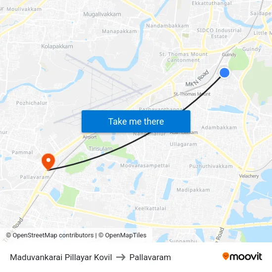 Maduvankarai Pillayar Kovil to Pallavaram map