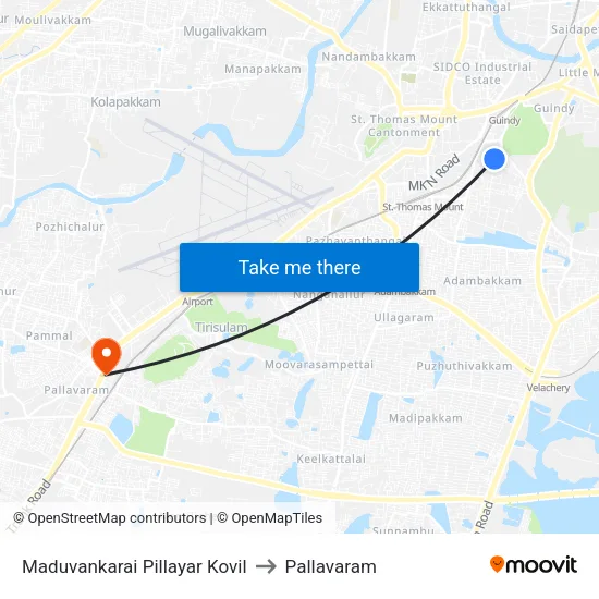 Maduvankarai Pillayar Kovil to Pallavaram map