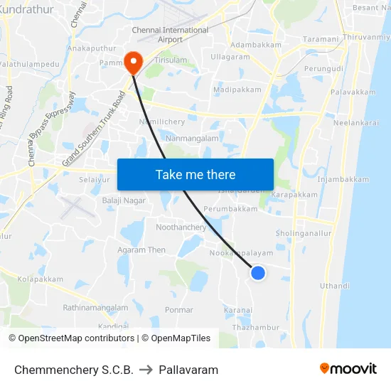 Chemmenchery S.C.B. to Pallavaram map