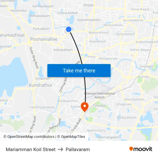 Mariamman Koil Street to Pallavaram map