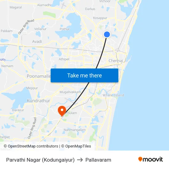 Parvathi Nagar (Kodungaiyur) to Pallavaram map