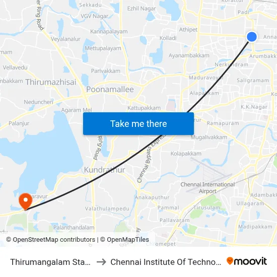 Thirumangalam Station to Chennai Institute Of Technology map
