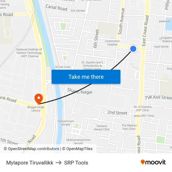 Mylapore Tiruvallikk to SRP Tools map