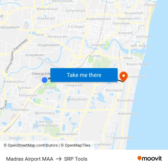 Madras Airport MAA to SRP Tools map