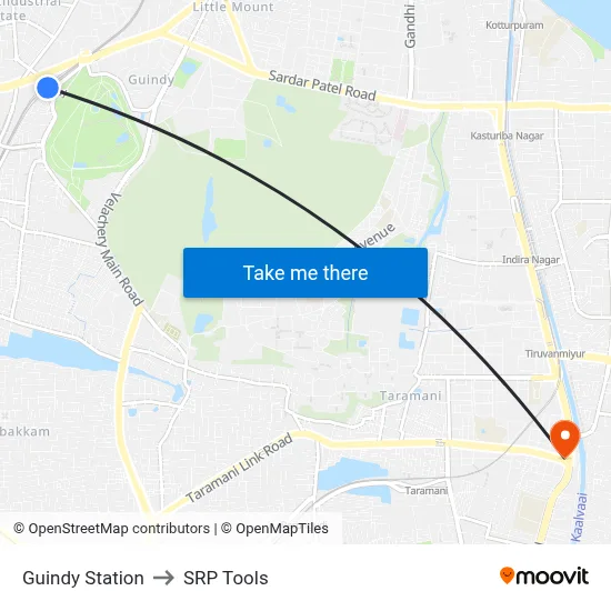 Guindy Station to SRP Tools map