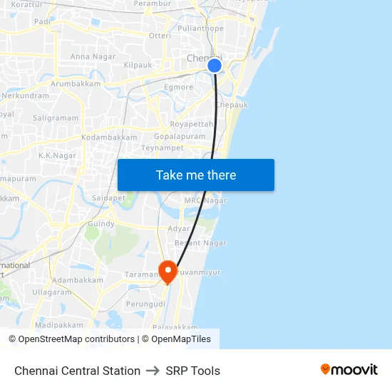 Chennai Central Station to SRP Tools map
