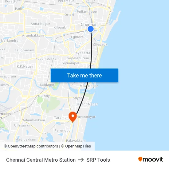 Chennai Central Metro Station to SRP Tools map