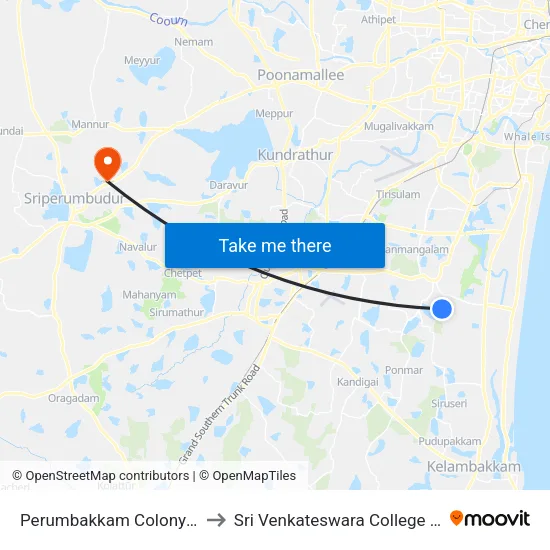 Perumbakkam Colony (Indranagar) to Sri Venkateswara College Of Engineering map