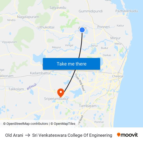 Old Arani to Sri Venkateswara College Of Engineering map