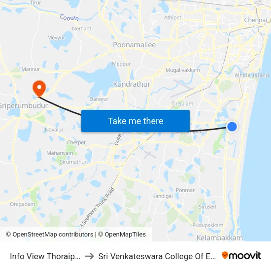 Info View Thoraipakkam to Sri Venkateswara College Of Engineering map