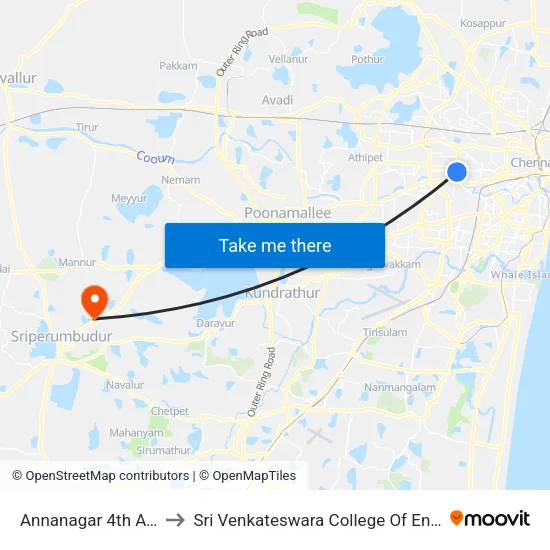 Annanagar 4th Avenue to Sri Venkateswara College Of Engineering map