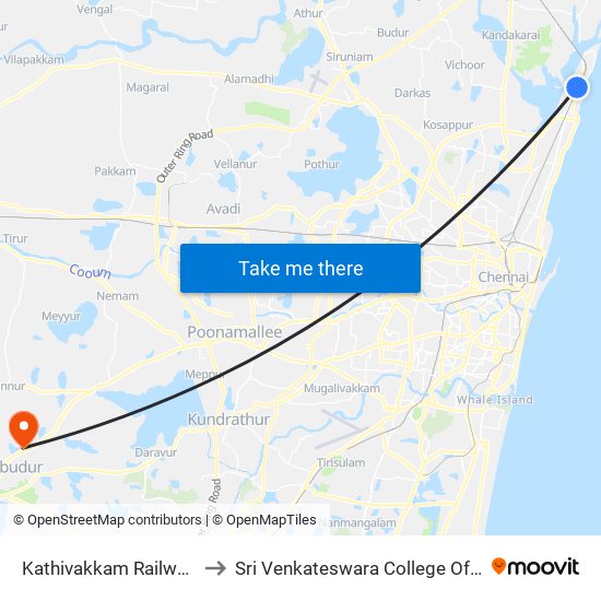 Kathivakkam Railway Station to Sri Venkateswara College Of Engineering map