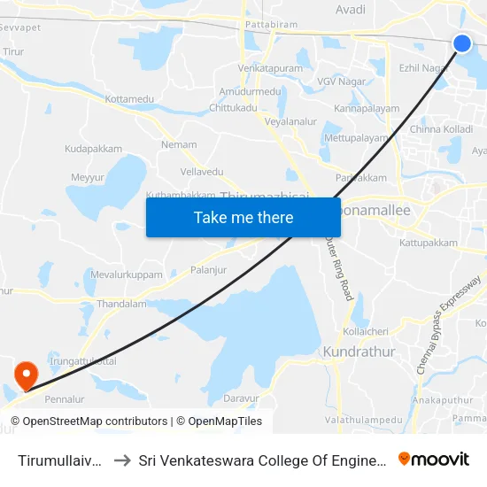 Tirumullaivayil to Sri Venkateswara College Of Engineering map