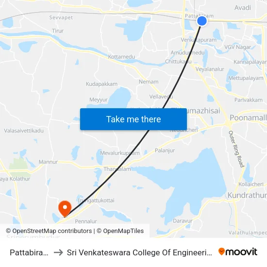 Pattabiram to Sri Venkateswara College Of Engineering map