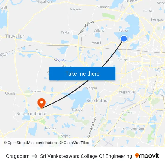 Oragadam to Sri Venkateswara College Of Engineering map
