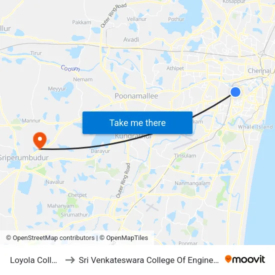 Loyola College to Sri Venkateswara College Of Engineering map